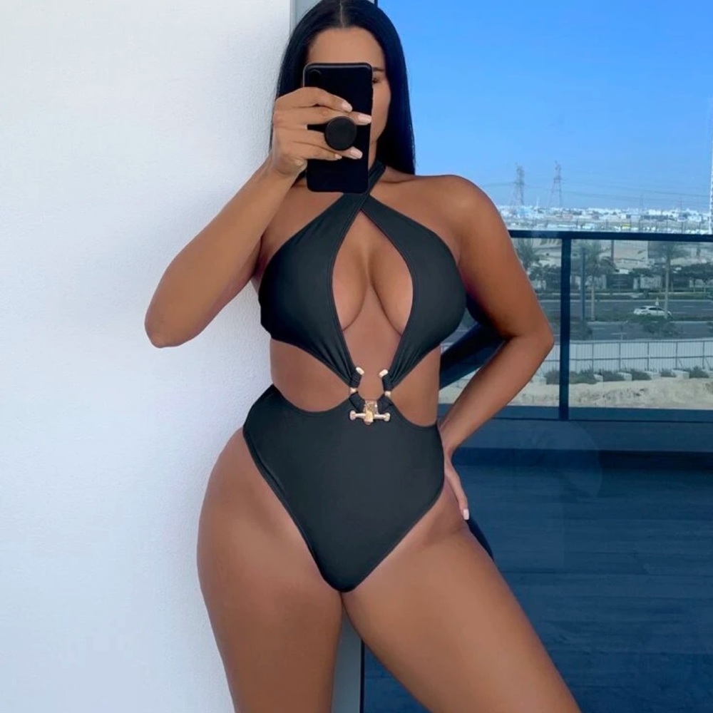One piece swimsuit - ring linked cutout halter